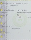 Reçu de paiement - immatriculation au registre de commerce